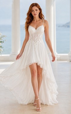 Sweetheart Chiffon Tulle Sleeveless High-low Wedding Guest Dress