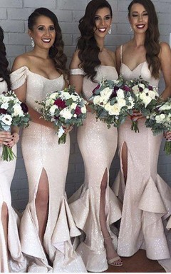 Vestido largo de gasa estilo sirena con volantes