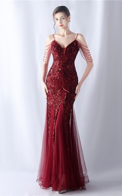 Robe de soirée haut de gamme en maille perlée et ornée de perles, modèle 3034.