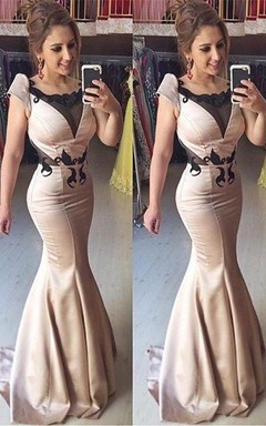 Sexy Cap Sleeve Mermaid Prom Dress Sweep Train