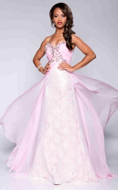 A-Line Floor-Length Sweetheart Sleeveless Lace Chiffon Criss Cross Corset Back Dress