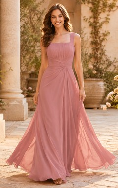 Dusty Rose Square Neck Chiffon A Line Formal Dress