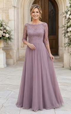 Mutterkleid in Altrosa mit Bateau-Ausschnitt aus Chiffon und A-Linie