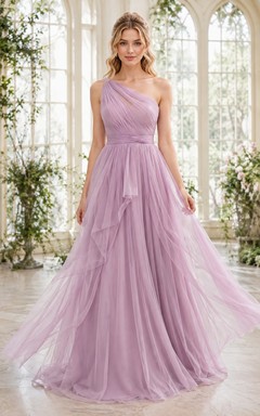 Lavender One-Shoulder Layered Tulle Ethereal Formal Ball Gown