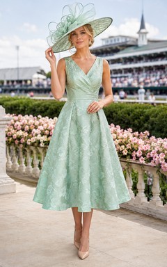 Vestido Derby vintage de satén con escote en V, sin mangas, de encaje y corte en A, largo hasta la rodilla, color menta.