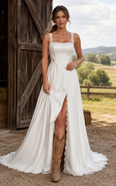 Robe de mariée de maternité décolletée en cœur, manches papillon, en dentelle, style montagne, avec traîne souple
