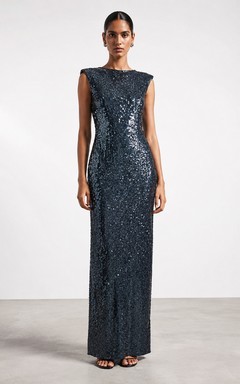 Sheath Sequin Evening Dress with Jewel, Sleeveless and Sequins, Floor Length