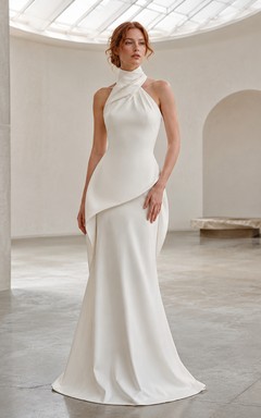 White High Neck Keyhole Back Editorial Gallery Gown