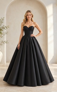 Vestido de fiesta de lujo de satén negro, largo hasta el suelo, sin tirantes y sin mangas, de la marca Nocturne Crown.
