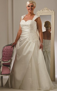 Plus Size Taffeta Bridal Gown With Appliques And Lace Up