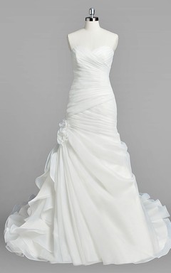 Sweetheart Mermaid Organza Wedding Dress Styles With Ruching and Ruffles