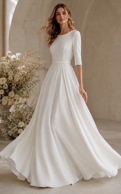 Simple Modest Half-sleeve Scoop-neck Casual Wedding Dress