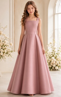 Vestido de dama de honor juvenil color rosa empolvado, corte en A, sin mangas, estilo cuadrado, de lujo.