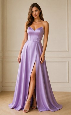 Sweetheart Royal Blue Front Split Satin A-line Dress