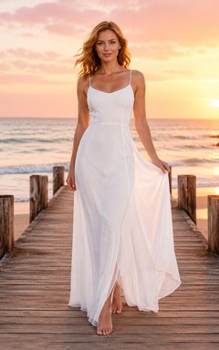 Simple Straps Sleeveless Floor-length Chiffon Split Beach Dress