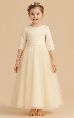 Scoop-neck Ivory Half-sleeve A-line Flowergirl Dress