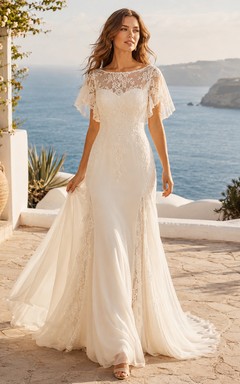 Robe de mariée bohème longue à manches papillon et dentelle, style romantique, pour la plage