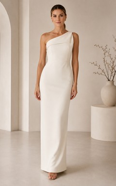 Ivory One Shoulder Sheath Formal Dress