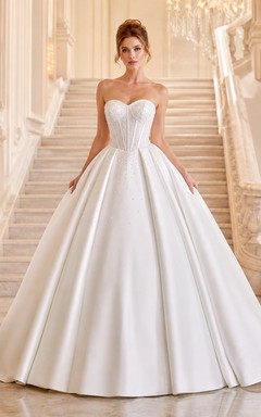 Vestido de gala de satén sin tirantes de lujo para novia formal