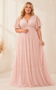 Blush Plus Size V-Neck Flutter Sleeve Empire Bridal Gown