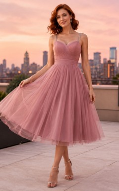 Dusty Rose Spaghetti Tulle A-Line Cocktail Dress