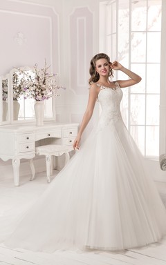 A Line Applique Sleeveless V Back First Communion Dress