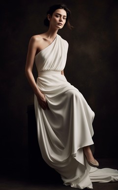 Robe asymétrique empire en mousseline de soie à une épaule, style grec