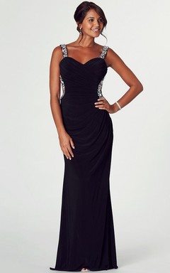 Sheath Straps Floor-Length Beaded Chiffon Prom Dress With Backless Style And Side Draping