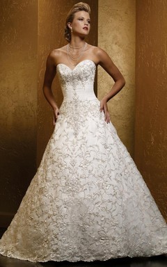 A-Line Sweetheart Long Satin Wedding Dress With Embroidery And Corset Back