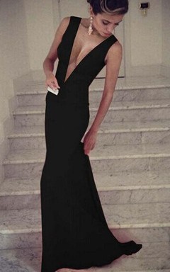 Secy Black Deep V-Neck Prom Dresses Sleeveless Mermaid Long
