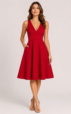 A-Line Knee-Length V-Neck Satin Wedding Guest Dress with Pockets