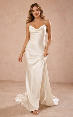 Robe de mariée longue fourreau simple à col montant, longueur au sol, pour cérémonie formelle