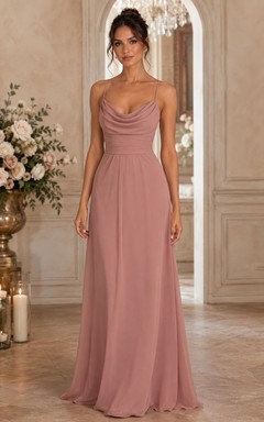 Dusty Rose A-Line Chiffon Cowl Neck Bridesmaid Dress
