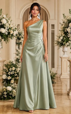 Sage One-Shoulder Satin A-Line Bridesmaid Dress