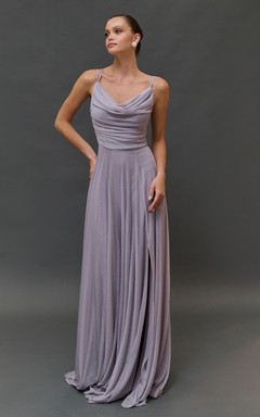 Spaghetti Cowl-neck Empire Chiffon Ruched Dress
