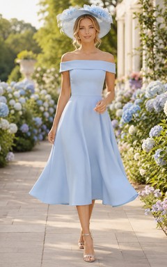 Light Blue Off Shoulder Derby Garden Tea Dress