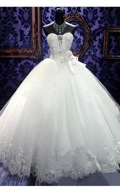 Glamorous Sweetheart Sleeveless Tulle Lace Wedding Dress With Beadings Crystals