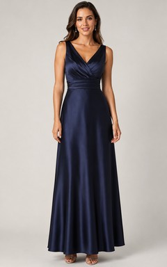 Satin V-Neck A-Line Evening Dress