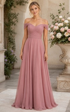 Dusty Rose Off-the-Shoulder A-Line Chiffon Bridesmaid Dress