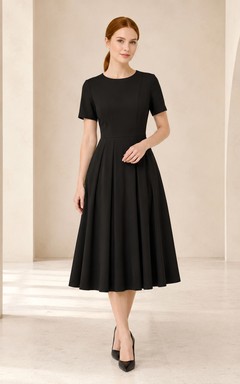 Schwarzes, kurzärmeliges, A-Linien-Kleid für Trauerfeiern