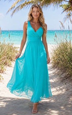 Turquoise spaghetti strap V-neck chiffon island maxi dress