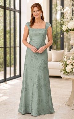 Robe fourreau en dentelle à encolure carrée et manches courtes, couleur sauge