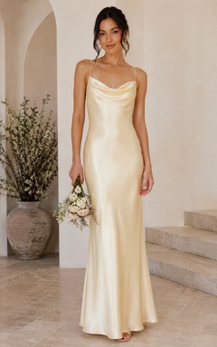 Daffodil Cowl Neck Satin Sheath Bridesmaid Dress