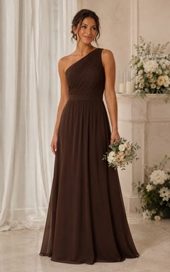 Chocolate One-Shoulder Chiffon A-Line Bridesmaid Dress