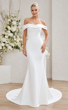 Modern Satin Mermaid Sweep Train Off-Shoulder Straps Wedding Dress
