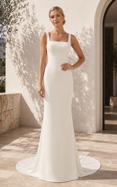 Minimalistisches Brautkleid im Meerjungfrauenstil aus Crêpe mit eckigem Ausschnitt