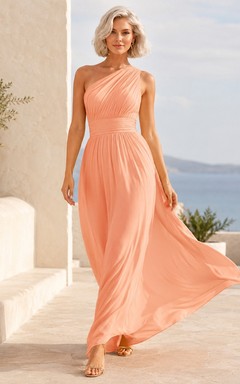 Elegant Coral Chiffon A-Line Floor-Length Halter Pleated Maxi Dress