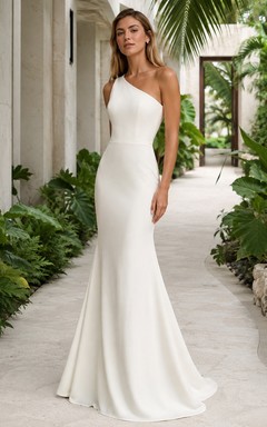 One Shoulder Minimalist Tropical Island Mermaid Elopement Gown