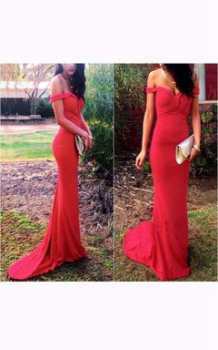 Off-the-shoulder Long Sheath Chiffon Dress with Open Back