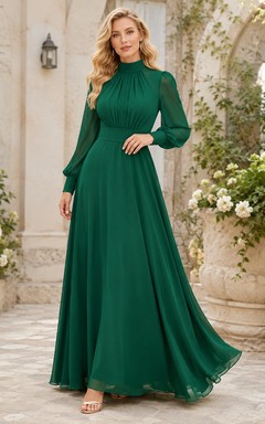Dark Green High Neck Chiffon Formal Dress